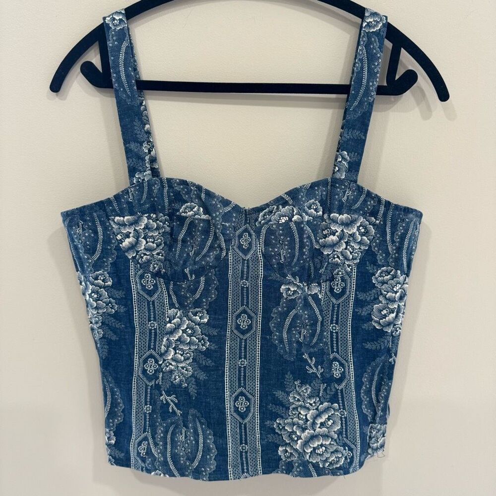 NWT Vtg Lauren Ralph Lauren Corset Top Womens M Blue Linen Denim Look Y2K